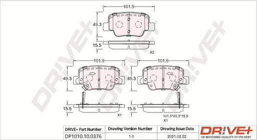 Dr!ve+ DP1010.10.0376 - Тормозные колодки, дисковые, комплект autosila-amz.com