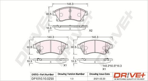 Dr!ve+ DP1010.10.0258 - Тормозные колодки, дисковые, комплект autosila-amz.com