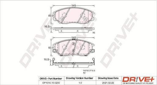 Dr!ve+ DP1010.10.0200 - Тормозные колодки, дисковые, комплект autosila-amz.com