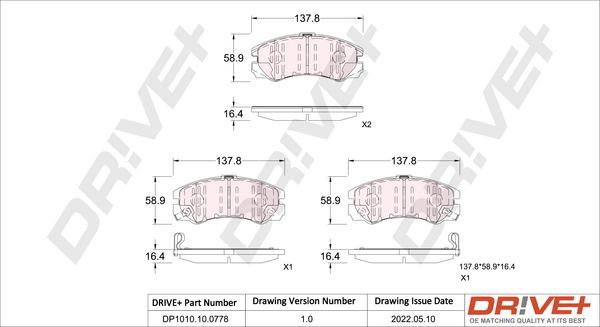 Dr!ve+ DP1010.10.0778 - Тормозные колодки, дисковые, комплект autosila-amz.com