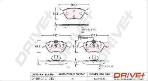 Dr!ve+ DP1010.10.1043 - Тормозные колодки, дисковые, комплект autosila-amz.com