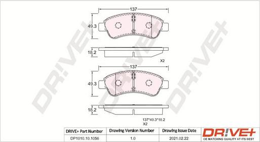 Dr!ve+ DP1010.10.1056 - Тормозные колодки, дисковые, комплект autosila-amz.com