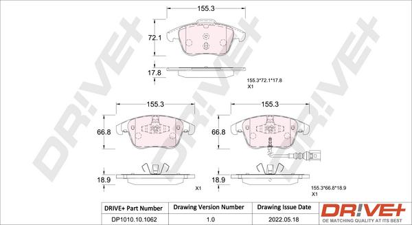 Dr!ve+ DP1010.10.1062 - Тормозные колодки, дисковые, комплект autosila-amz.com