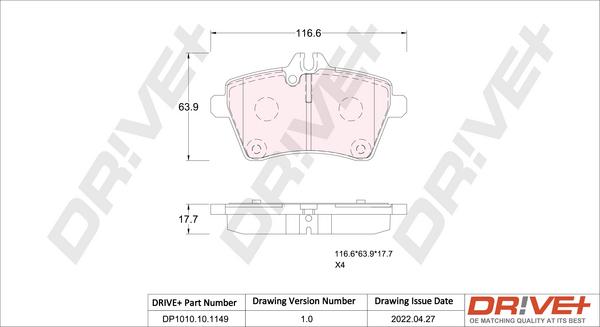 Dr!ve+ DP1010.10.1149 - Тормозные колодки, дисковые, комплект autosila-amz.com