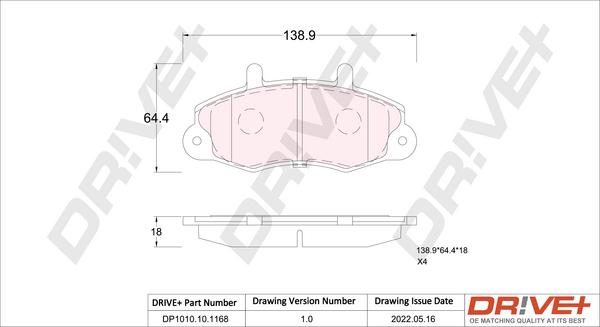 Dr!ve+ DP1010.10.1168 - Тормозные колодки, дисковые, комплект autosila-amz.com