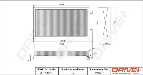 Dr!ve+ DP1110.10.0615 - Воздушный фильтр, двигатель autosila-amz.com
