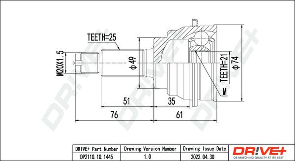 Dr!ve+ DP2110.10.1445 - Шарнирный комплект, ШРУС, приводной вал autosila-amz.com