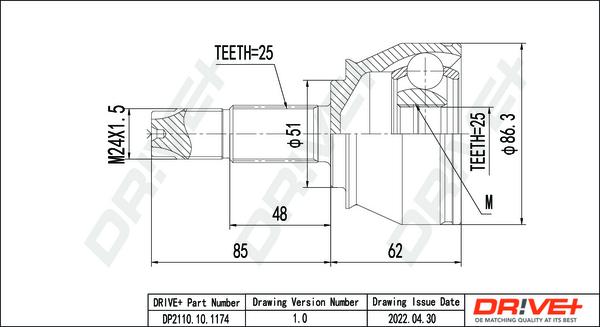 Dr!ve+ DP2110.10.1174 - Шарнирный комплект, ШРУС, приводной вал autosila-amz.com