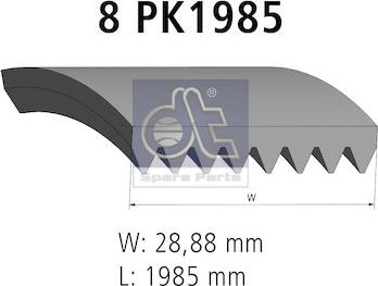 DT Spare Parts 1.21197 - Ремень поликлиновой 08PK1980 с кондиционером MB Atego/Scania 4 autosila-amz.com