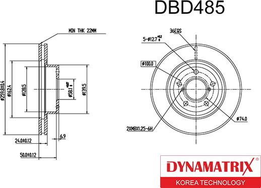Dynamatrix DBD485 - Тормозной диск autosila-amz.com