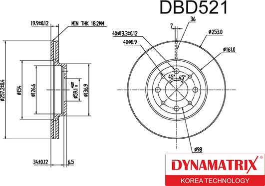 Dynamatrix DBD521 - Тормозной диск autosila-amz.com