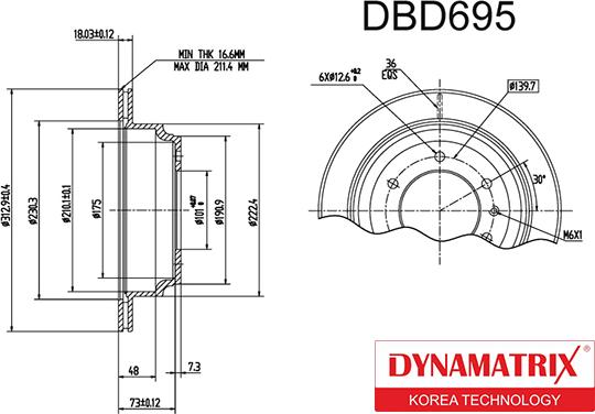 Dynamatrix DBD695 - Тормозной диск autosila-amz.com