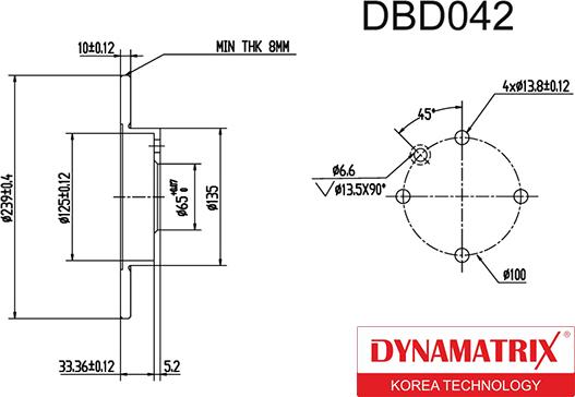 Dynamatrix DBD042 - Тормозной диск autosila-amz.com
