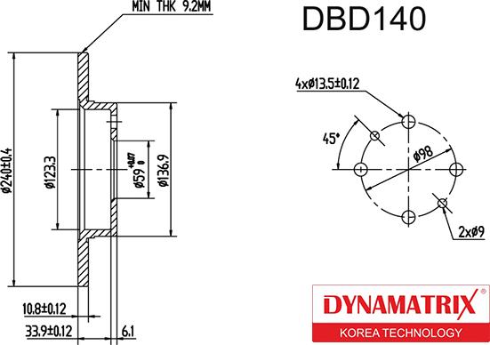 Dynamatrix DBD140 - Тормозной диск autosila-amz.com