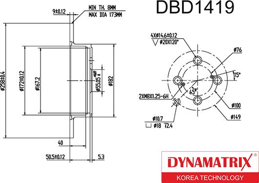 Dynamatrix DBD1419 - Тормозной диск autosila-amz.com