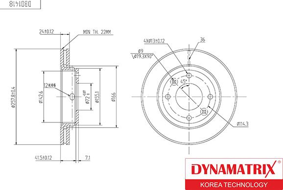 Dynamatrix DBD1418 - Тормозной диск autosila-amz.com