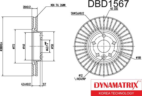 Dynamatrix DBD1567 - Тормозной диск autosila-amz.com