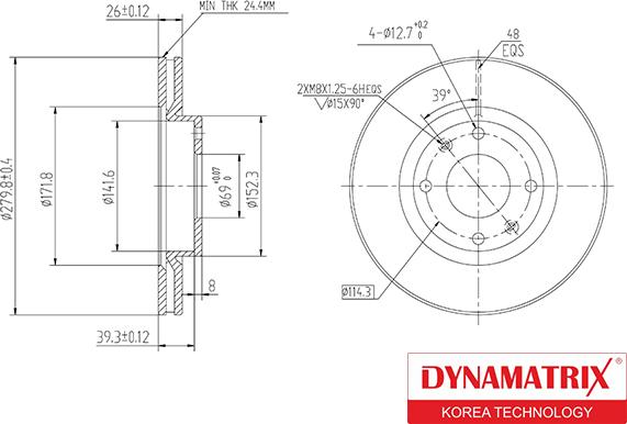 Dynamatrix DBD1522 - Тормозной диск autosila-amz.com