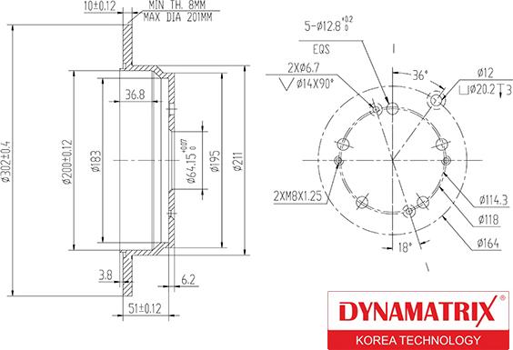 Dynamatrix DBD1608 - Тормозной диск autosila-amz.com