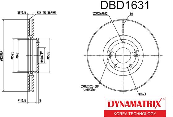 Dynamatrix DBD1631 - Тормозной диск autosila-amz.com