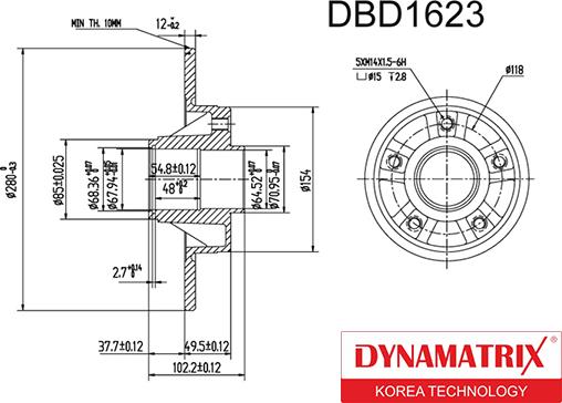 Dynamatrix DBD1623 - Тормозной диск autosila-amz.com