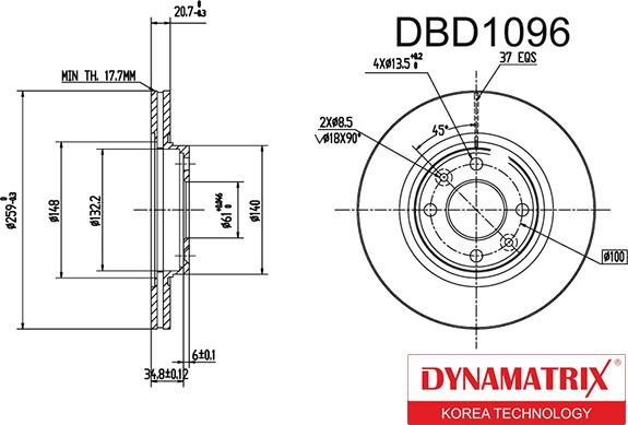Dynamatrix DBD1096 - Тормозной диск autosila-amz.com