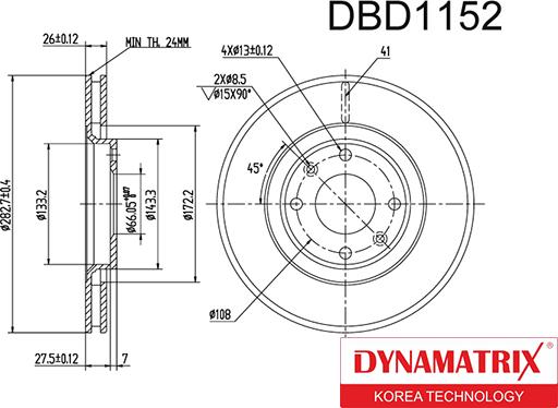 Dynamatrix DBD1152 - Тормозной диск autosila-amz.com