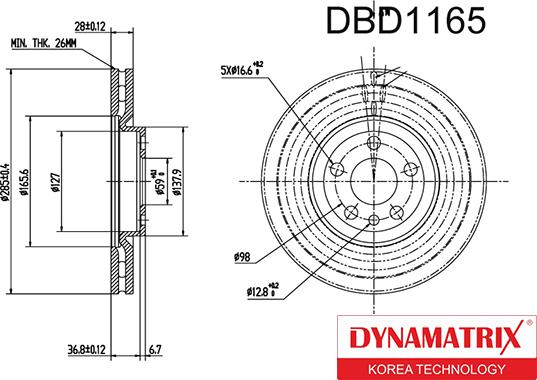 Dynamatrix DBD1165 - Тормозной диск autosila-amz.com