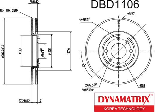 Dynamatrix DBD1106 - Тормозной диск autosila-amz.com