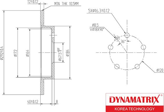 Dynamatrix DBD1804C - Тормозной диск autosila-amz.com