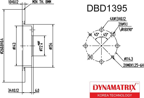 Dynamatrix DBD1395 - Тормозной диск autosila-amz.com
