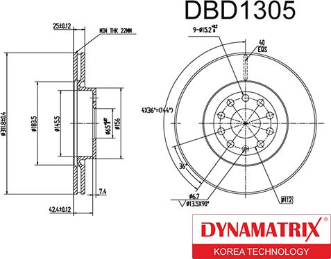 Dynamatrix DBD1305 - Тормозной диск autosila-amz.com