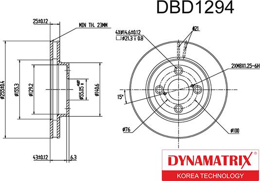 Dynamatrix DBD1294 - Тормозной диск autosila-amz.com