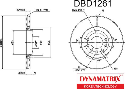 Dynamatrix DBD1261 - Тормозной диск autosila-amz.com