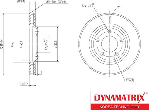 Dynamatrix DBD1214 - Тормозной диск autosila-amz.com
