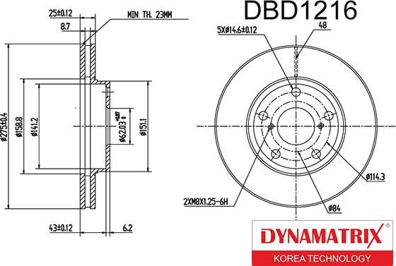 Dynamatrix DBD1216 - Тормозной диск autosila-amz.com