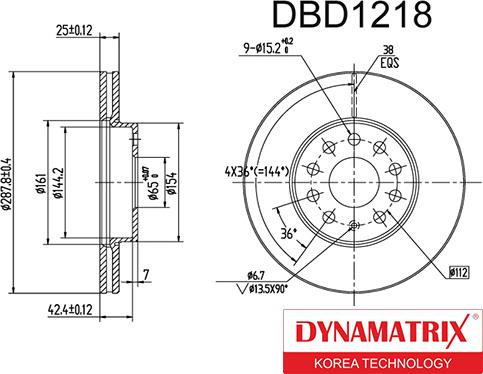 Dynamatrix DBD1218 - Тормозной диск autosila-amz.com