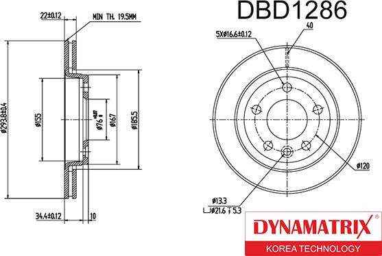 Dynamatrix DBD1286 - Тормозной диск autosila-amz.com