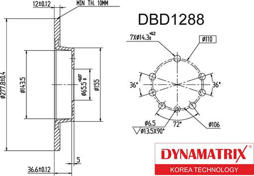 Dynamatrix DBD1288 - Тормозной диск autosila-amz.com