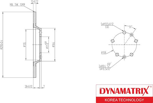 Dynamatrix DBD1275 - Тормозной диск autosila-amz.com