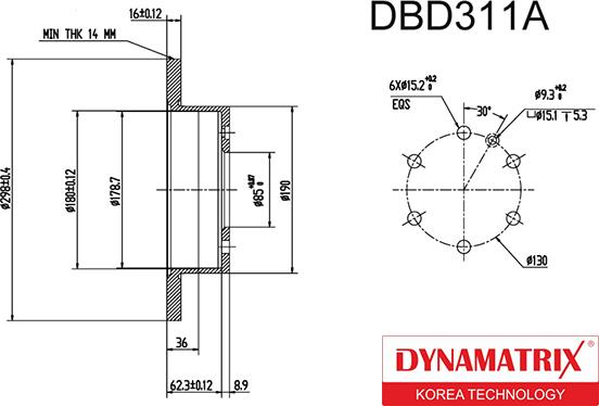 Dynamatrix DBD311A - Тормозной диск autosila-amz.com