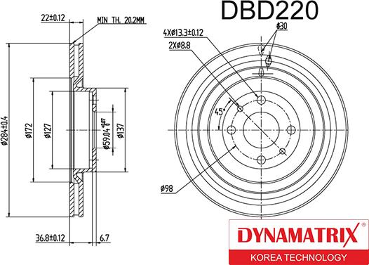 Dynamatrix DBD220 - Тормозной диск autosila-amz.com