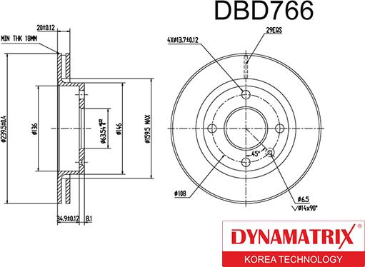 Dynamatrix DBD766 - Тормозной диск autosila-amz.com