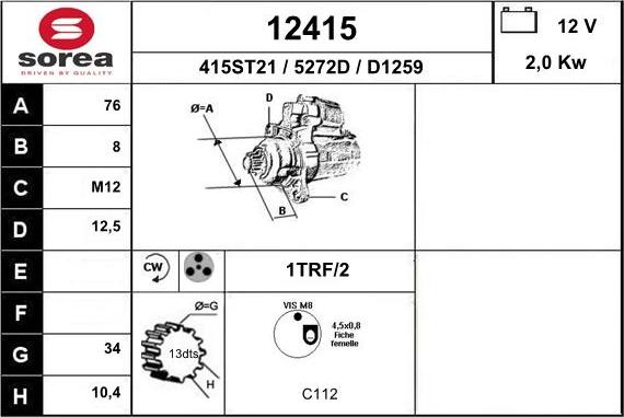 EAI 12415 - Стартер autosila-amz.com