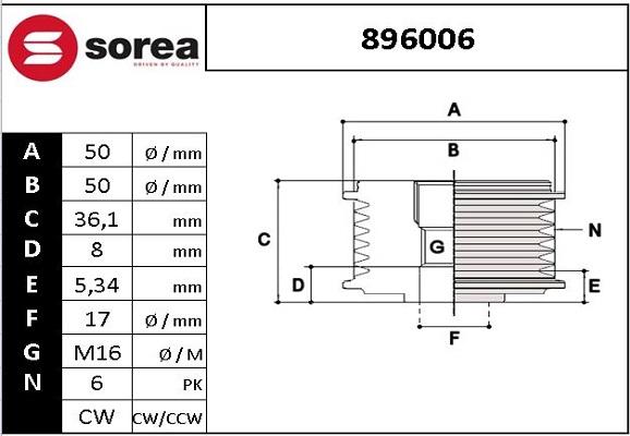 EAI 896006 - Шкив генератора, муфта autosila-amz.com