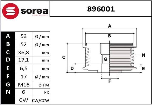 EAI 896001 - Шкив генератора, муфта autosila-amz.com