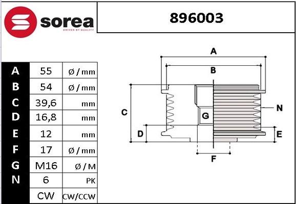 EAI 896003 - Шкив генератора, муфта autosila-amz.com