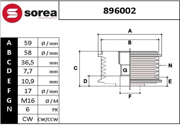 EAI 896002 - Шкив генератора, муфта autosila-amz.com