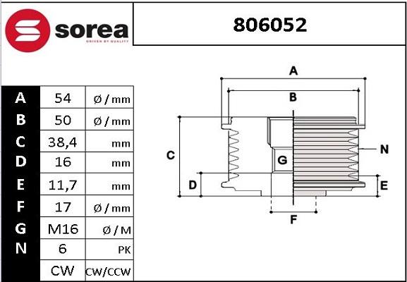 EAI 806052 - Шкив генератора, муфта autosila-amz.com