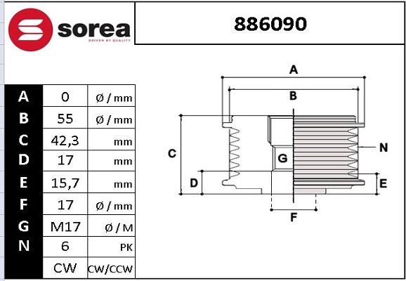 EAI 886090 - Шкив генератора, муфта autosila-amz.com